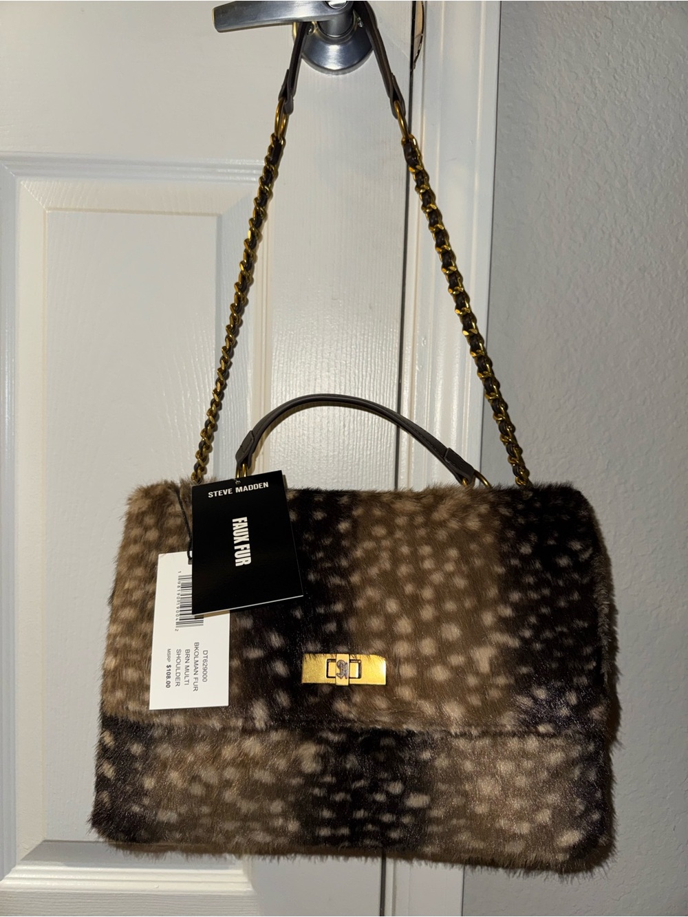 Steve Madden Deer Print Faux Fur Shoulder Bag New with Tags - Picture 8 of 15